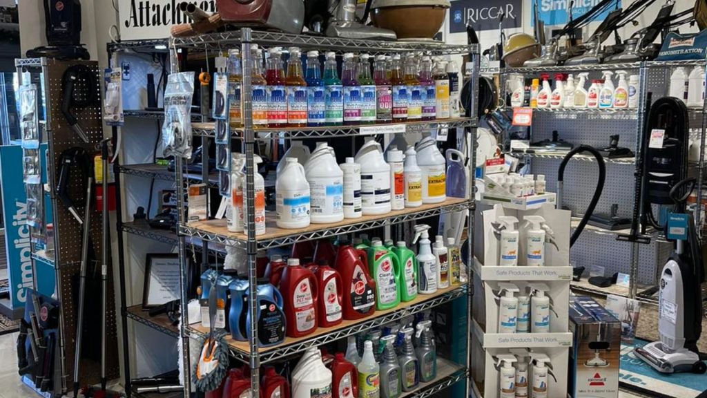 shelves of cleaning products on shelves in a store